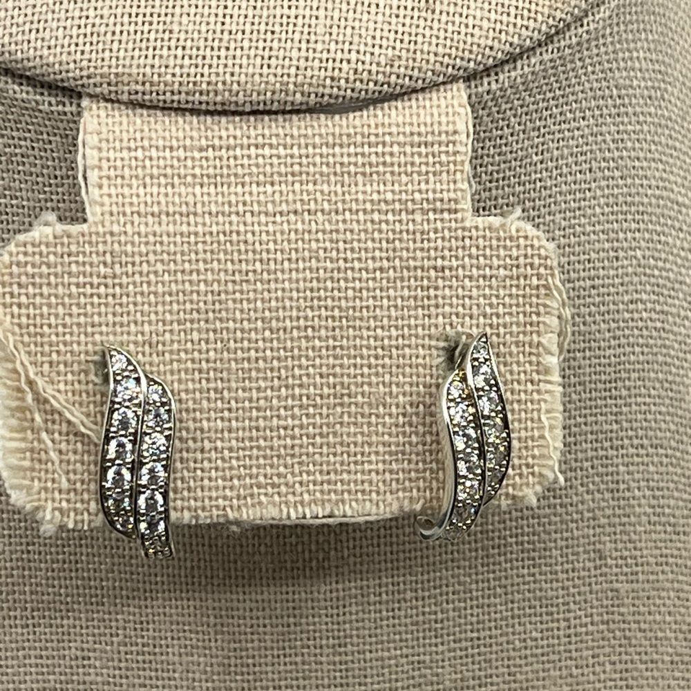 Vintage Diamonique Sterling Silver Wave Stud Earrings - Picture 8 of 17